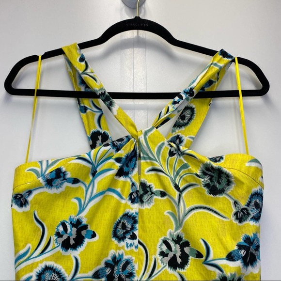 Topshop Twist Neckline Yellow Printed Shift Dress - Picture 8 of 10
